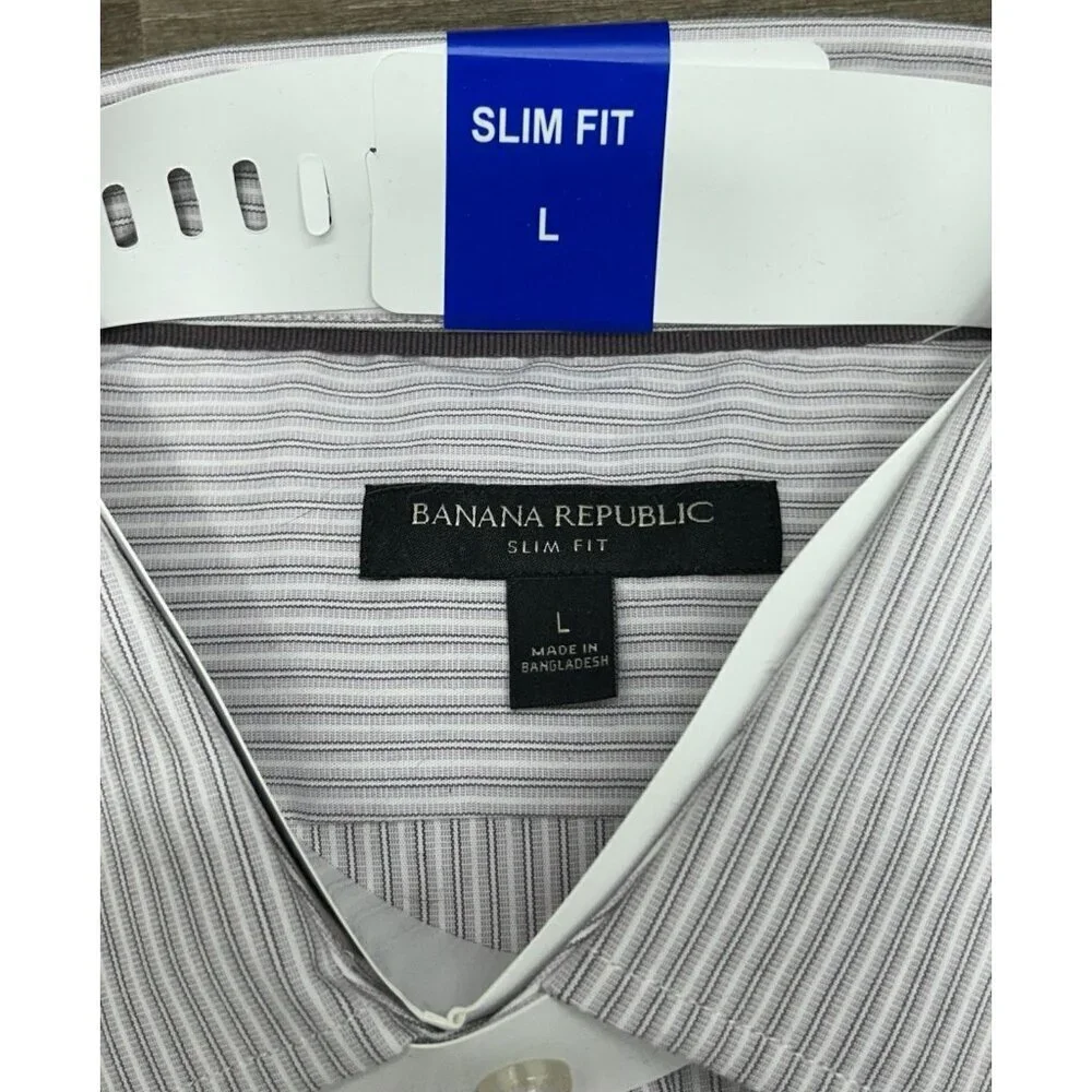 Banana Republic Long Sleeve Mens Button Up Shirt Large Stripe Purple Stretch NWT